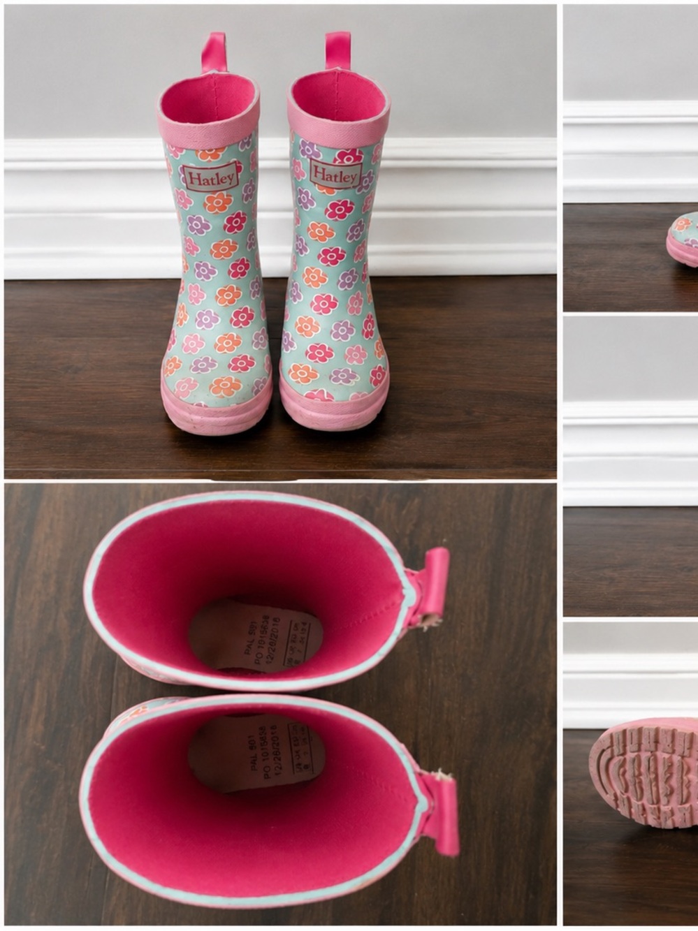 Hatley Pink and Mint Floral Toddler Rain Boots| Size 8